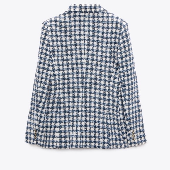Zara Blue Double Breasted Houndstooth Blazer size S  academia preppy old money - Picture 4 of 13
